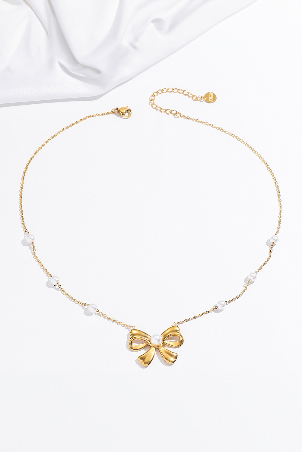 Gold Pearl Decor Plated Bow Knot Pendant Necklace - loveforevers