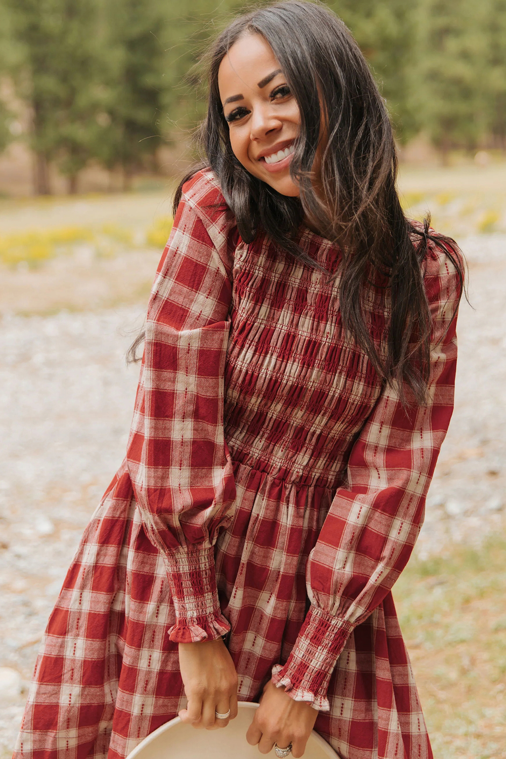 Red Plaid Print Smocked Puff Sleeve Mini Dress - loveforevers