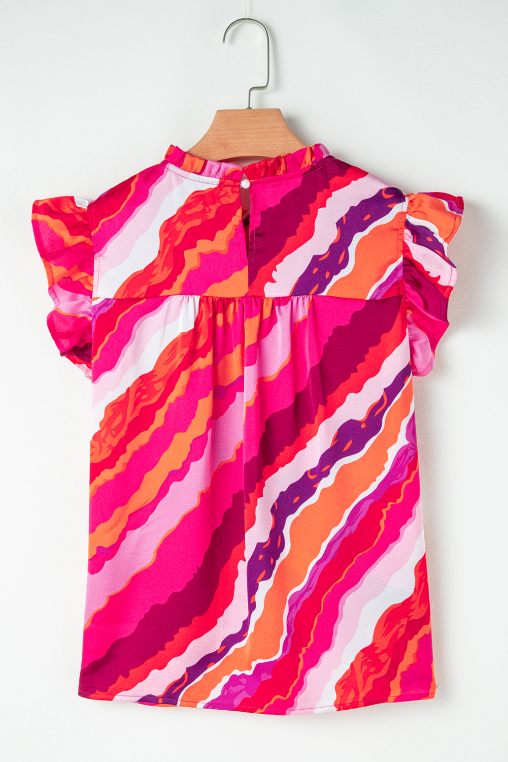Rose Abstract Print Shirred Yoke Ruffled Blouse - loveforevers