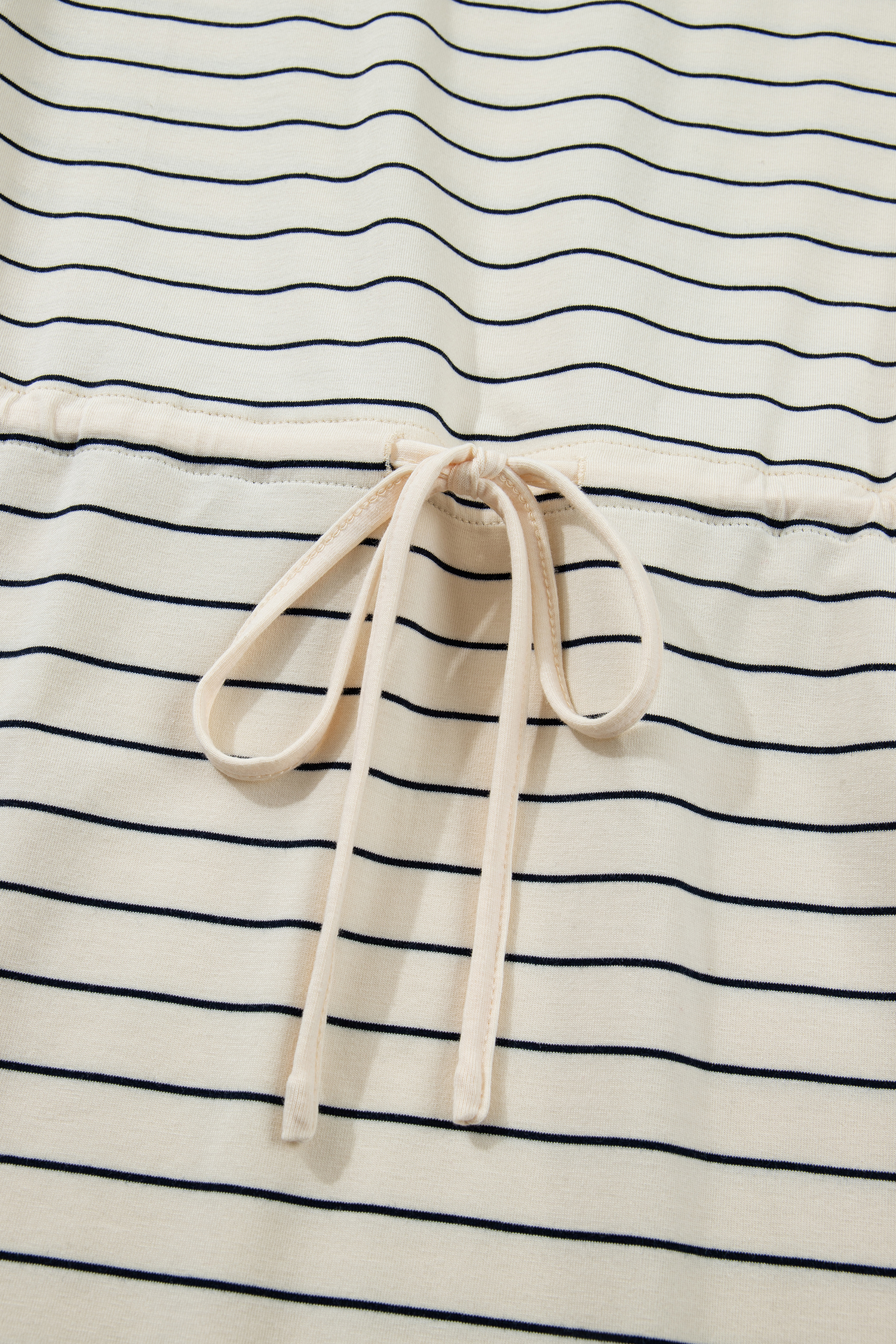 Beige Stripe Drawstring Tunic Tank Mini Dress with Pockets - loveforevers