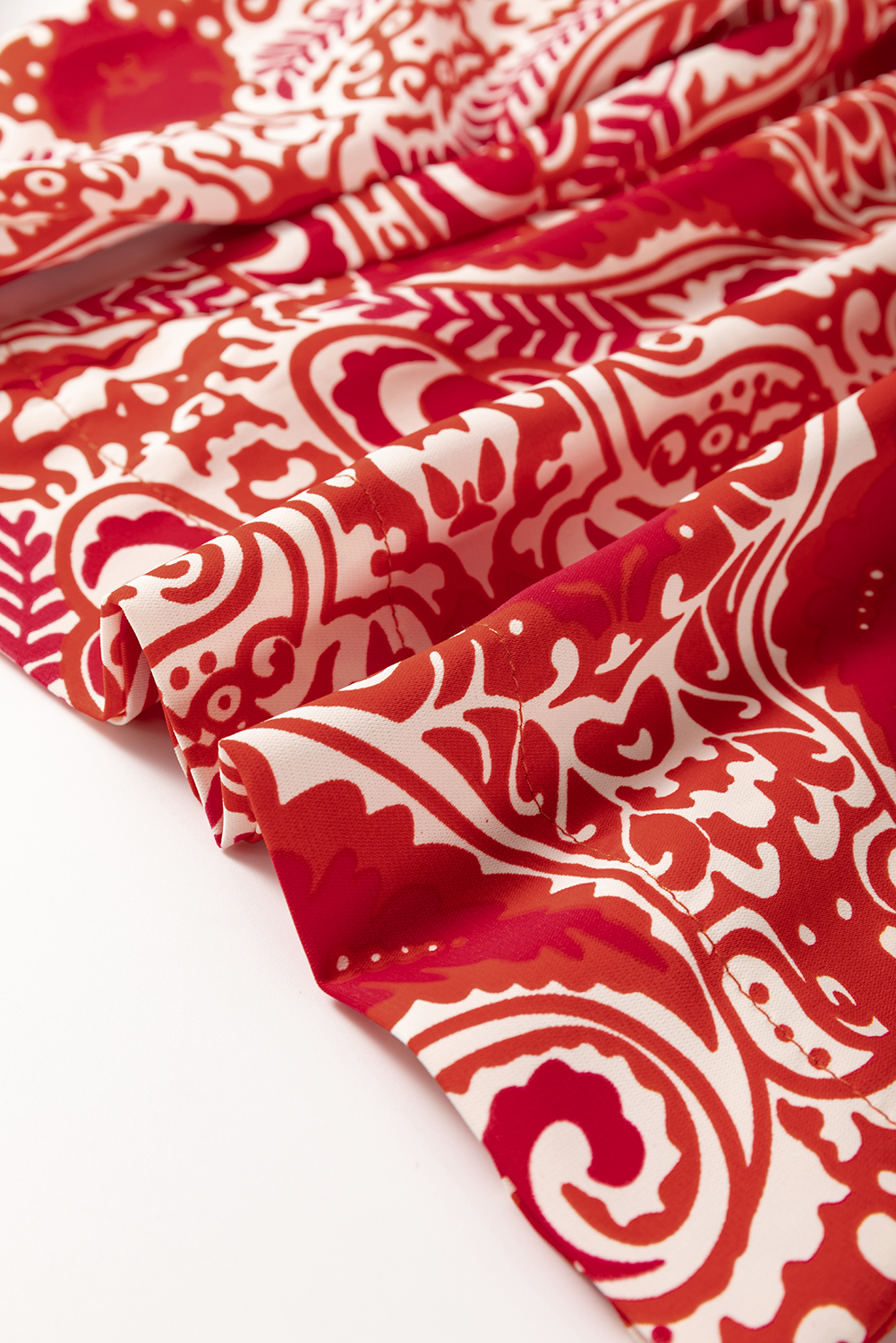 Red Paisley Printed Buttoned High Waist Straight Leg Pants - loveforevers