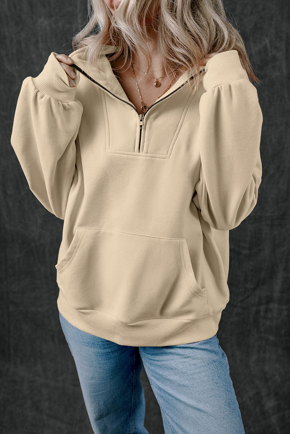 Bonbon Zip-up Stand Neck Kangaroo Pocket Sweatshirt - loveforevers