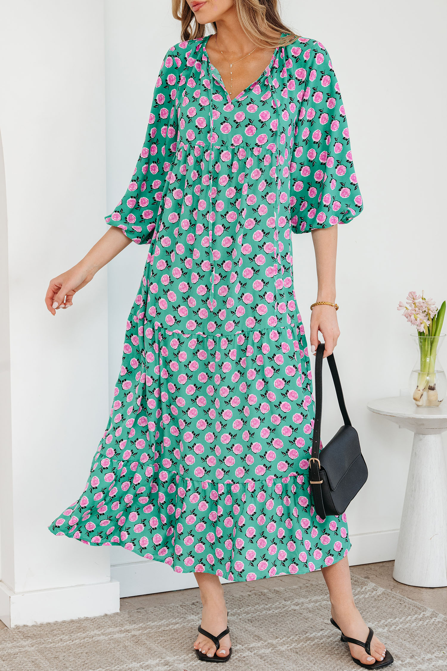Sky Blue Boho Printed Half Sleeve Maxi Dress - loveforevers