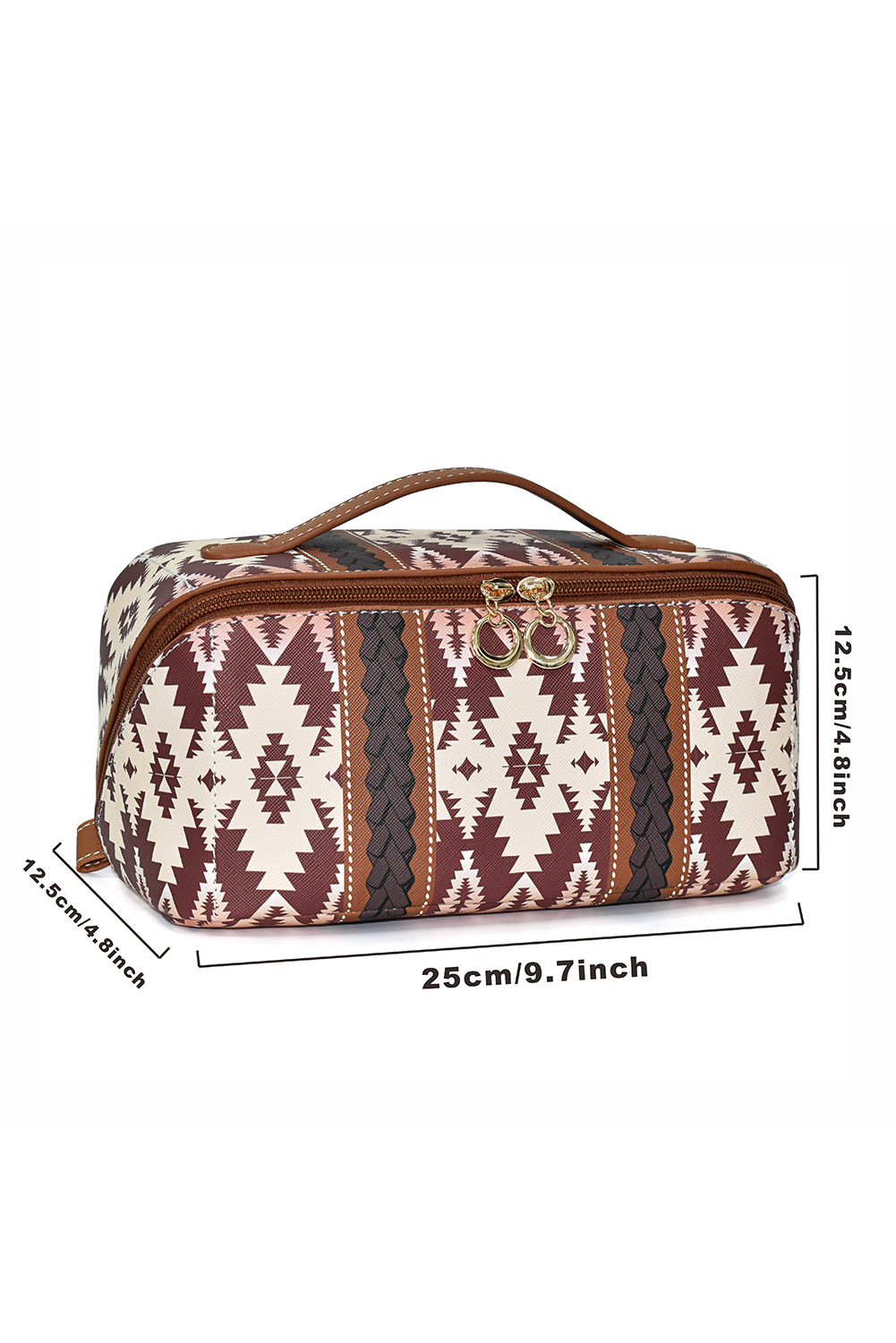Light French Beige Geometric Braided Print Makeup Bag with Handle - loveforevers