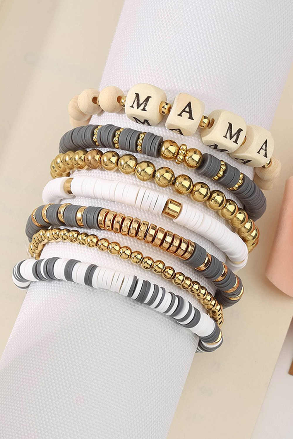 Gray MAMA Beaded Multi Layered Bracelet - loveforevers