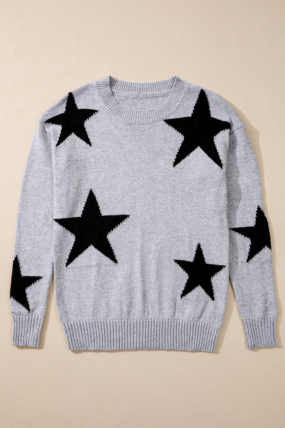 Khaki Star Pattern Drop Shoulder Sweater - loveforevers