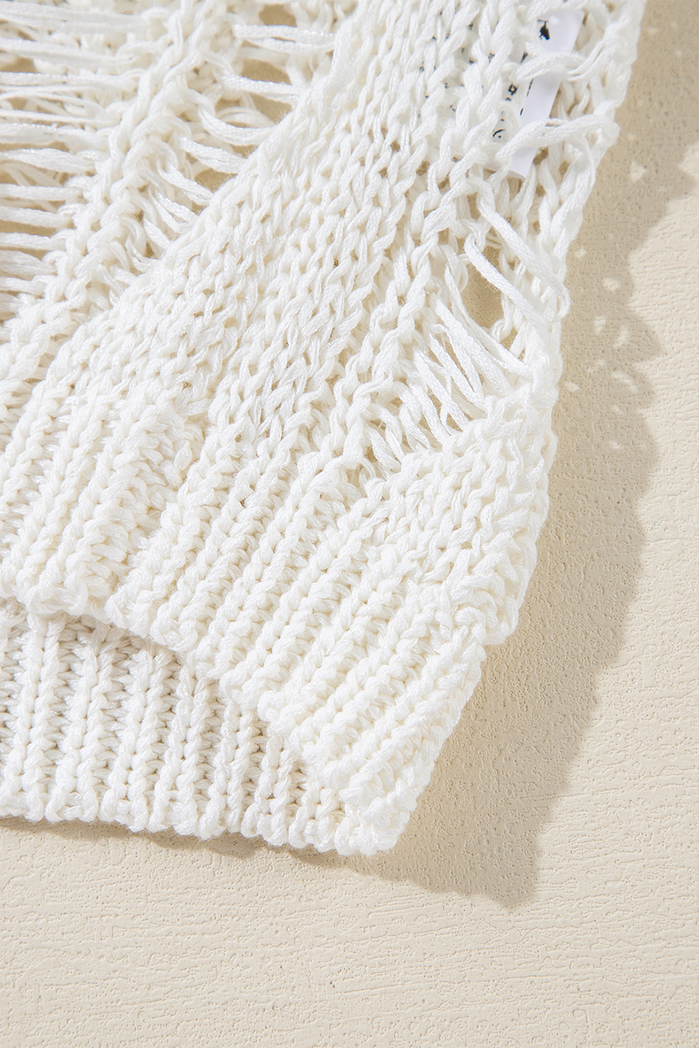 White Cut Out Crochet Crew Neck Loose Fit Sweater - loveforevers