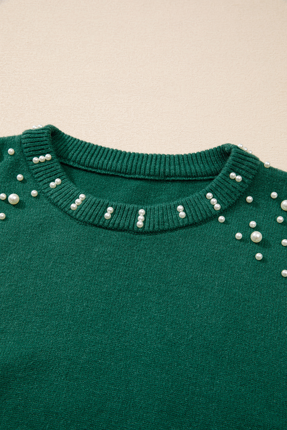 Evergreen Pearled Drop Shoulder Round Neck Sweater - loveforevers