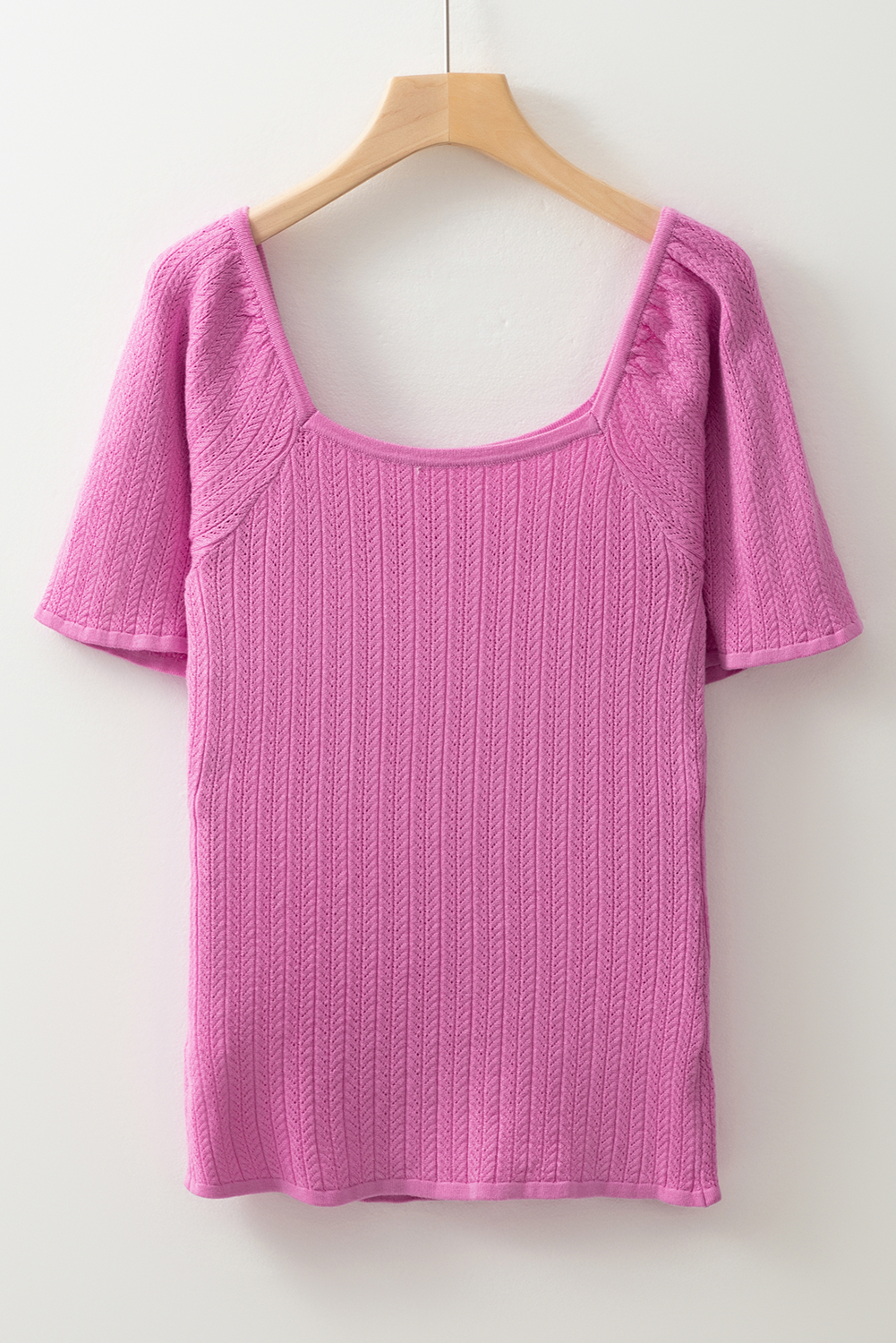 Phalaenopsis Textured Square Neck Half Sleeve Knitted Top - loveforevers