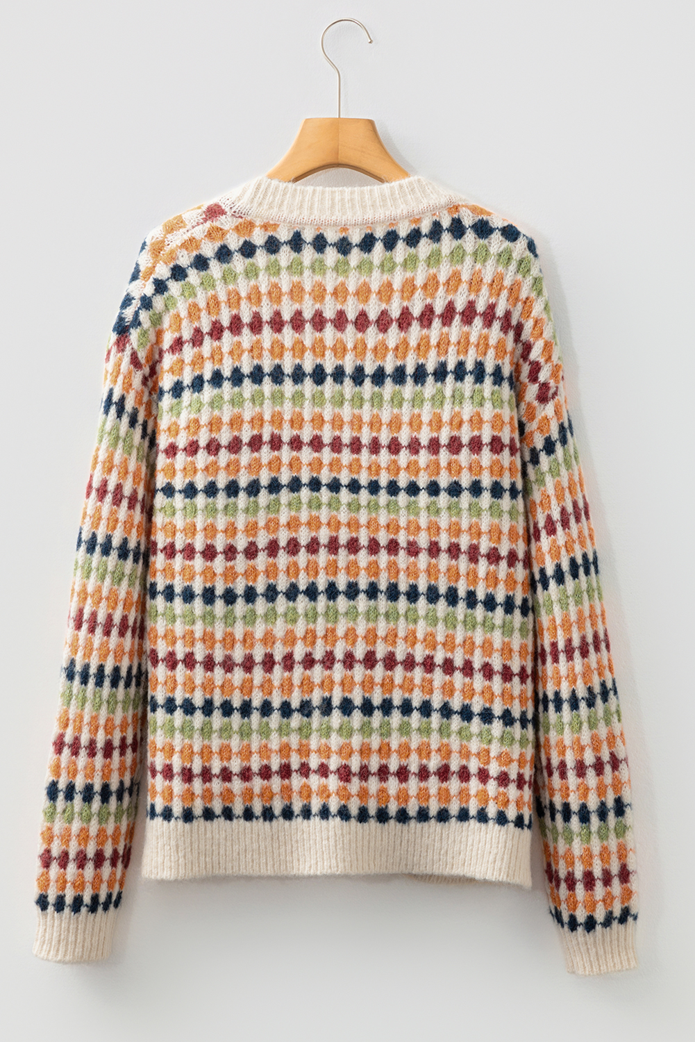 Gray Dotty Pattern Knit Button Front V Neck Sweater Cardigan - loveforevers