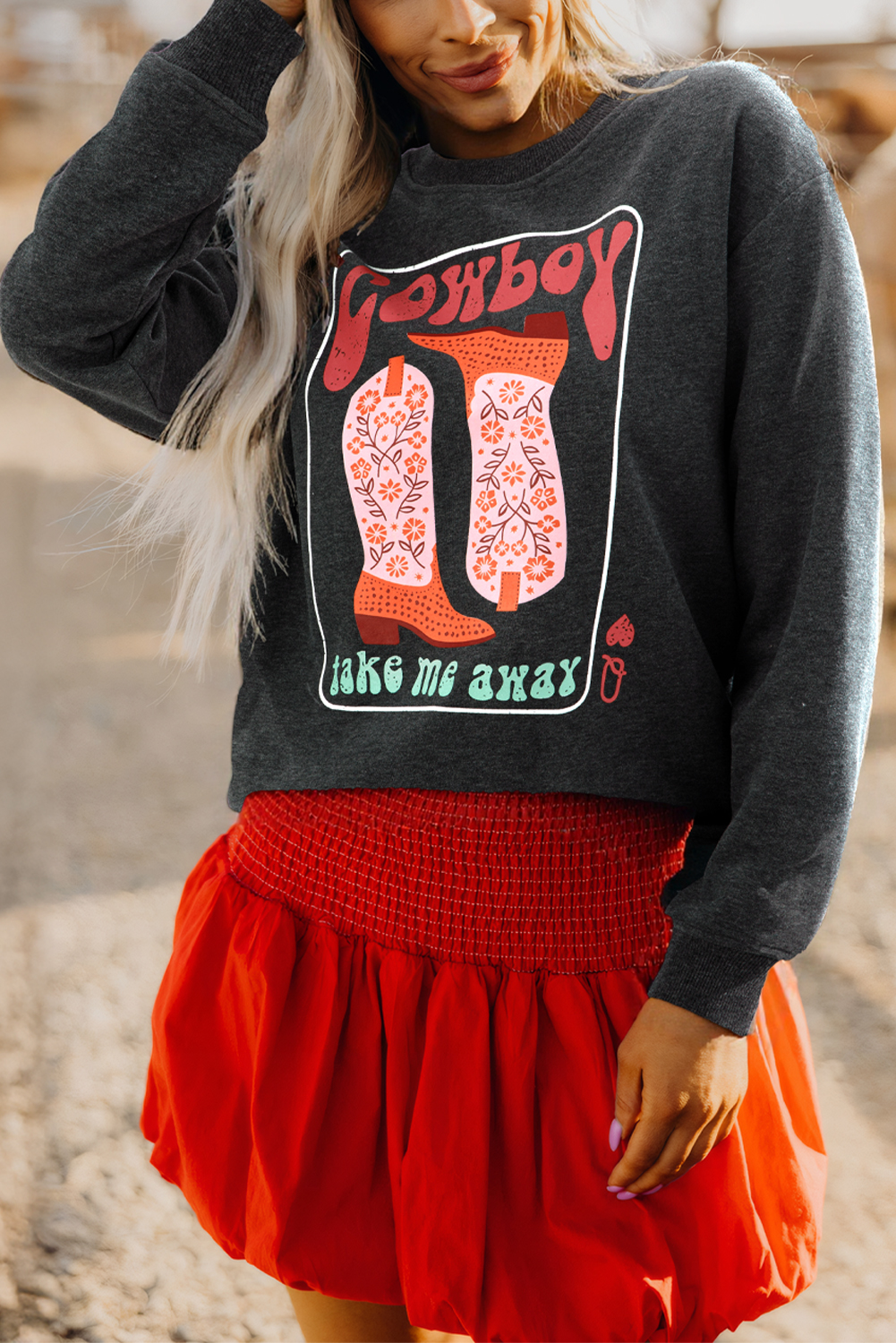 Carbon Grey Cowboy Queen Card Drop Shoulder Graphic Sweatshirt - loveforevers