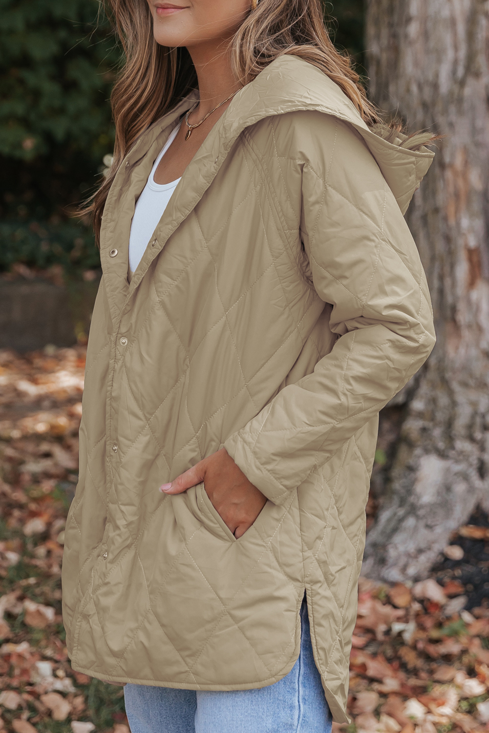 Green Quilted Snap Button Hooded Puffer Coat - loveforevers