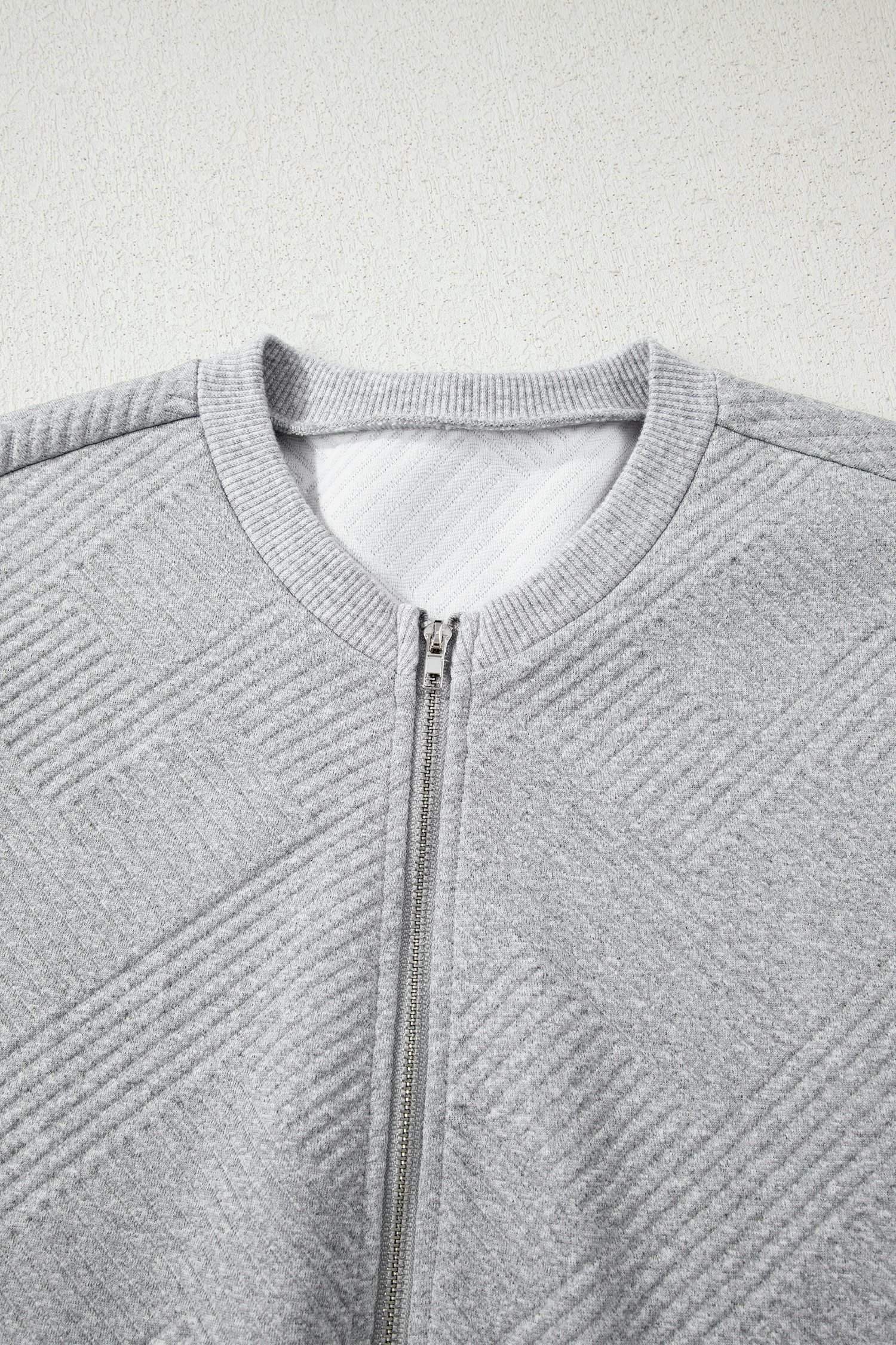 Medium Grey Trendy Textured Half Zip Loose Sweatshirt - loveforevers