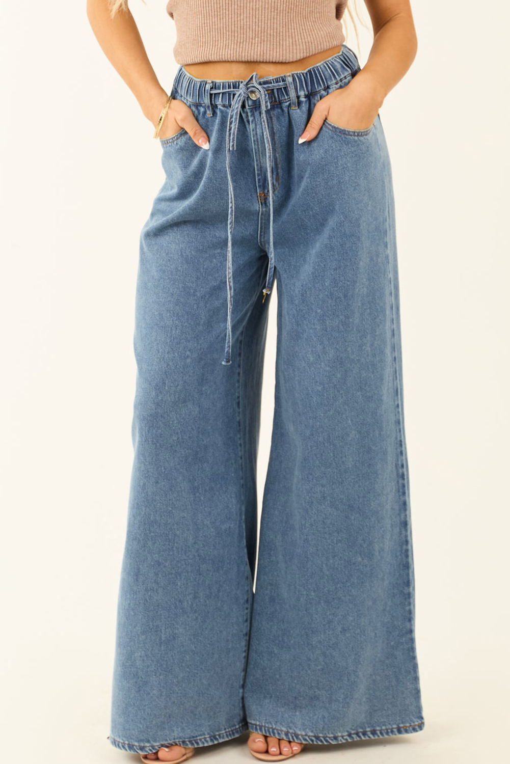 Dusk Blue Medium Wash Super Wide Leg Denim Pants - loveforevers