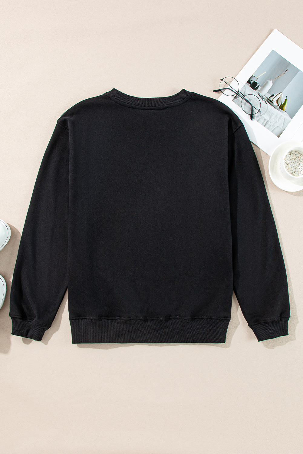 Navy Blue Plain Drop Shoulder Crewneck Pullover Sweatshirt - loveforevers