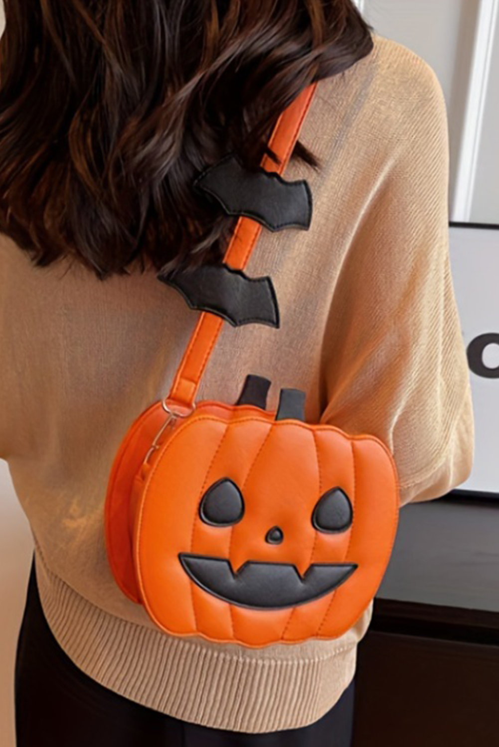 Carrot Devilish Halloween Pumpkin PU Leather Stitched Shoulder Bag - loveforevers
