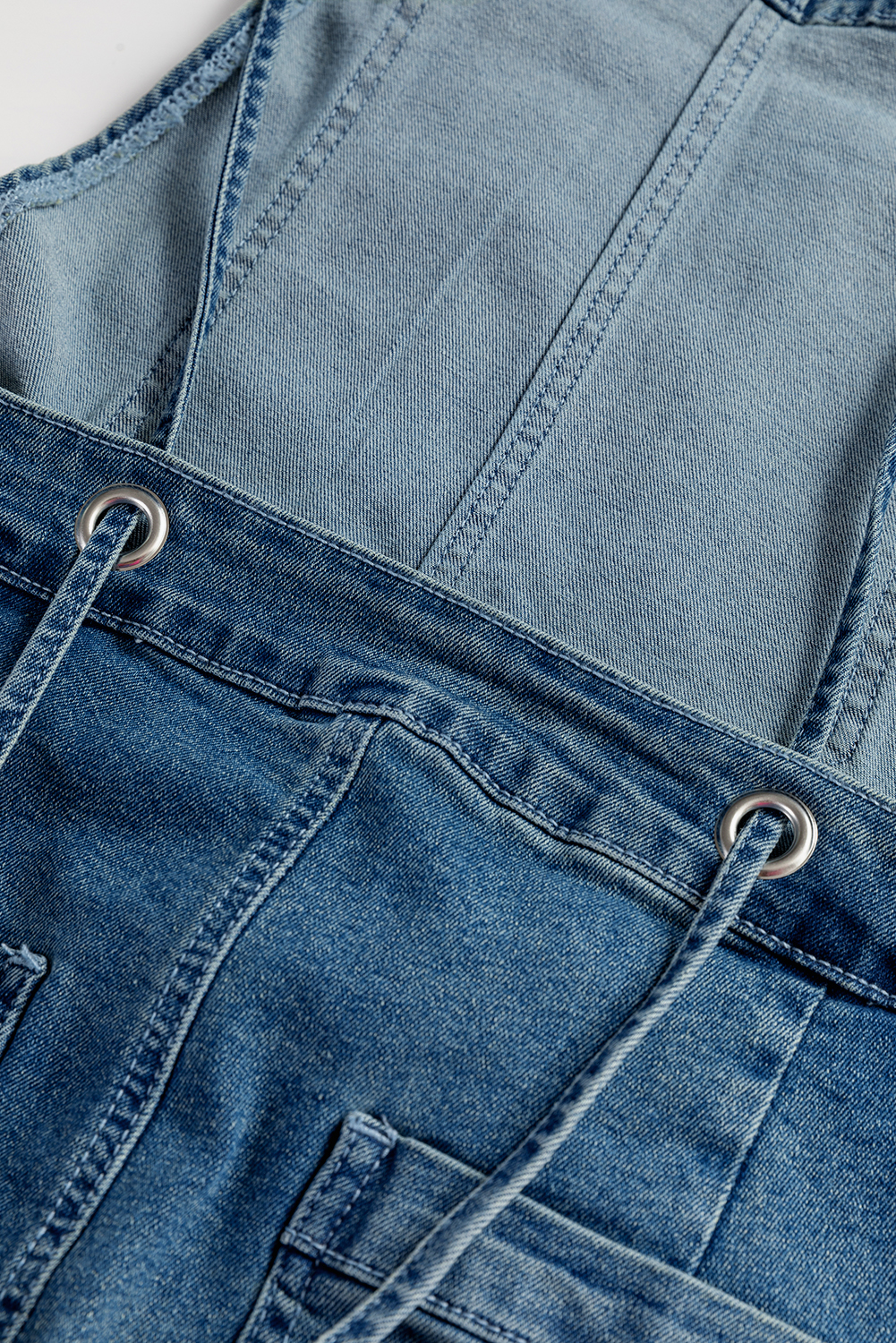 Dusk Blue Adjustable Tie Straps Cropped Wide Leg Denim Overalls - loveforevers