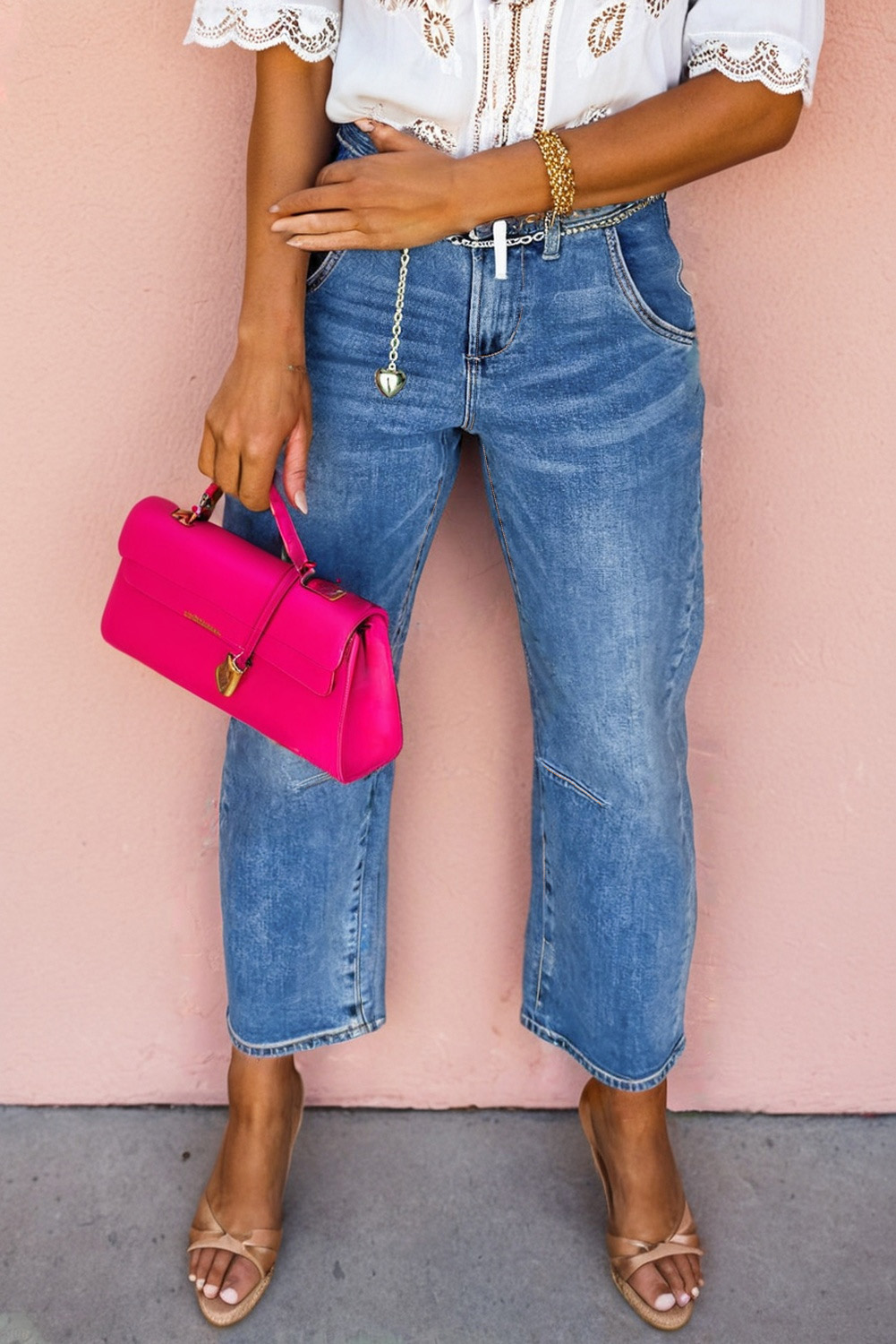 Dusk Blue Seam Detail Ankle Length Cropped BarrelJeans - loveforevers