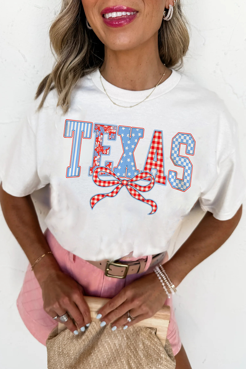White Independence Day TEXAS Bow Printed T Shirt - loveforevers