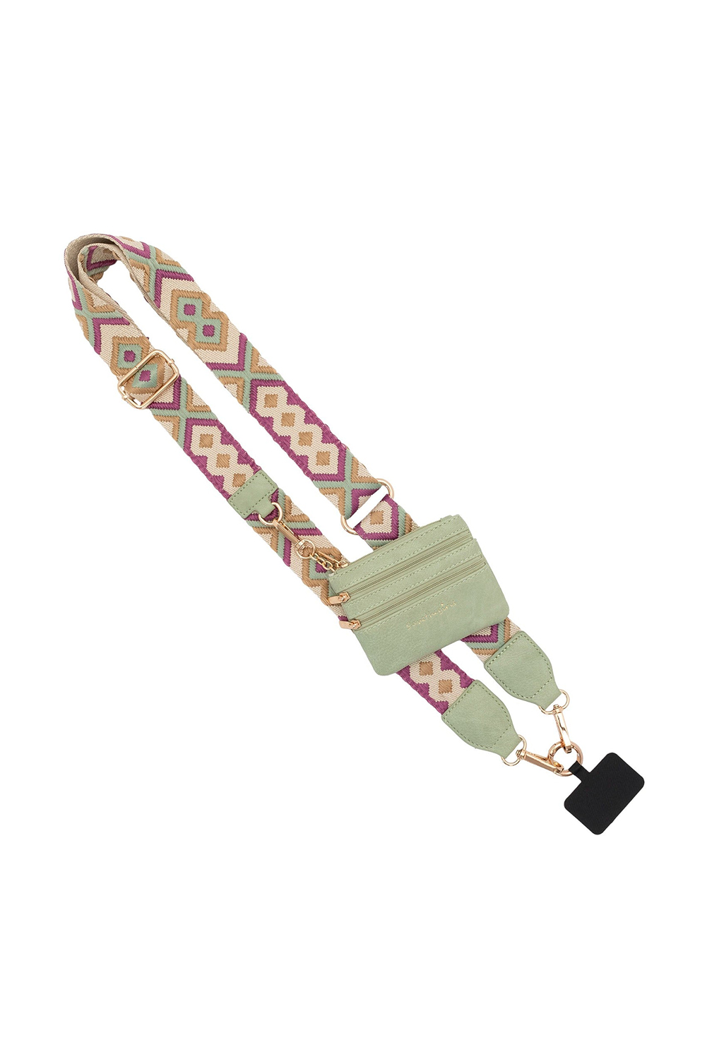 Sea Green Geometric Printed Phone Strap And Detachable Zipped Pouch - loveforevers