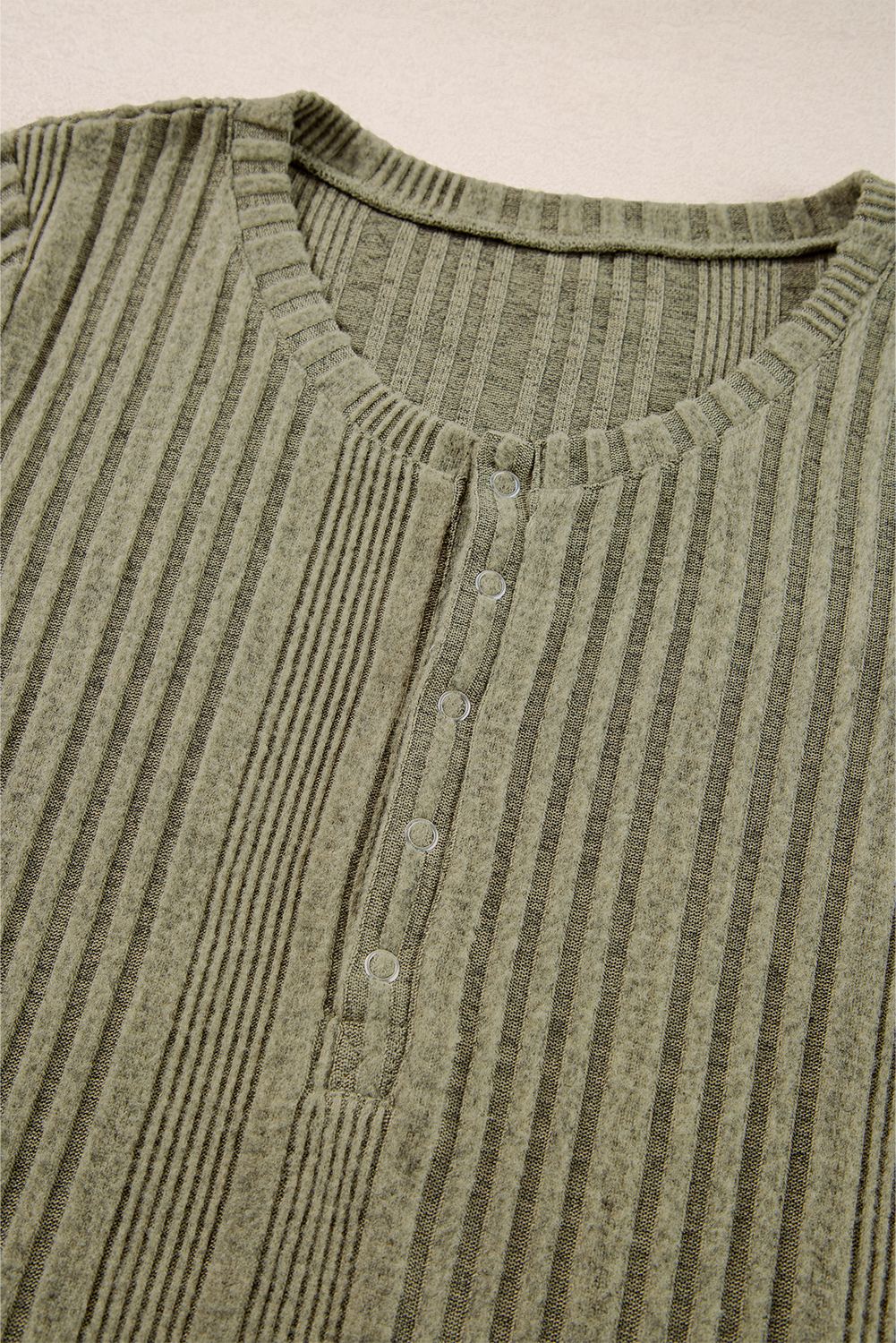 Jungle Green Ribbed Knit Half Button Slim Fit Blouse - loveforevers