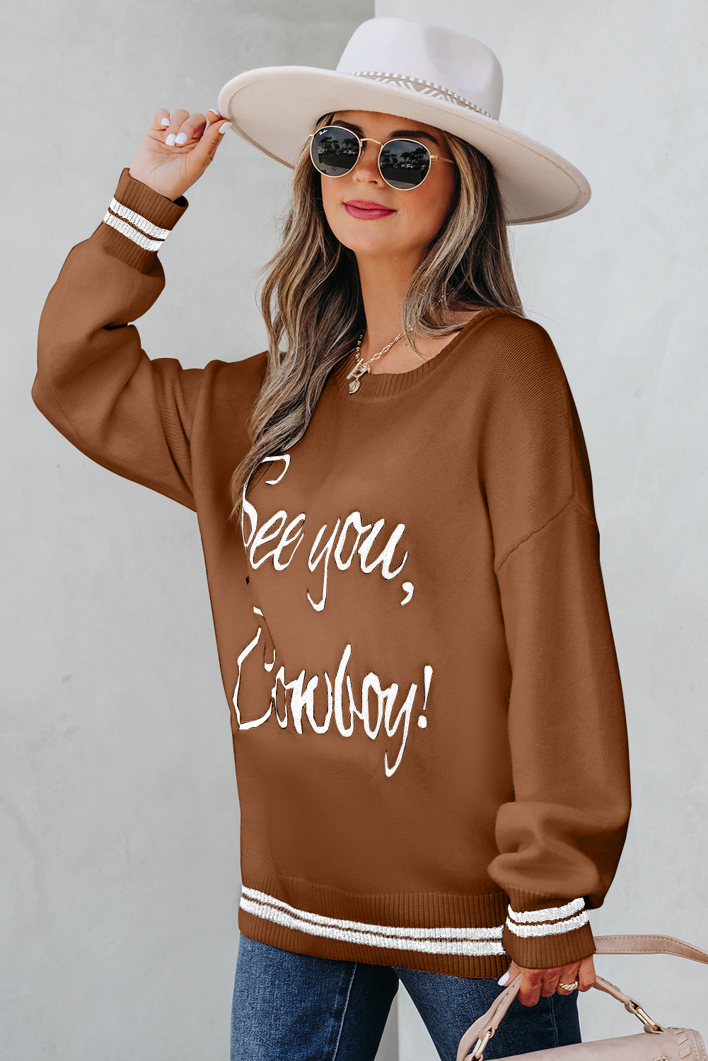 Coffee See You Cowboy Embroidered Western Graphic Sweater - loveforevers