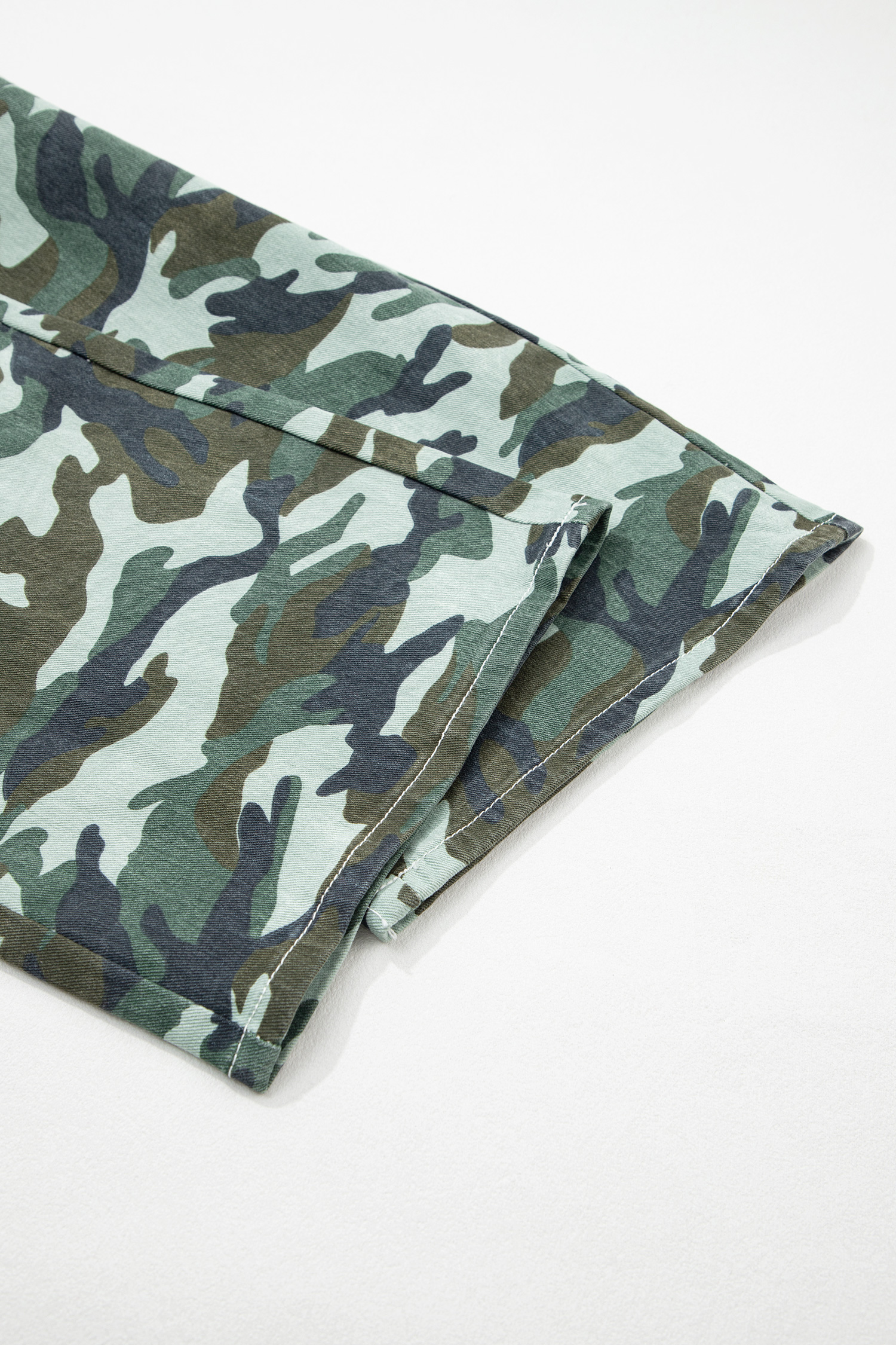 Green Camouflage Print Wide Leg Drawstring Denim Pants - loveforevers