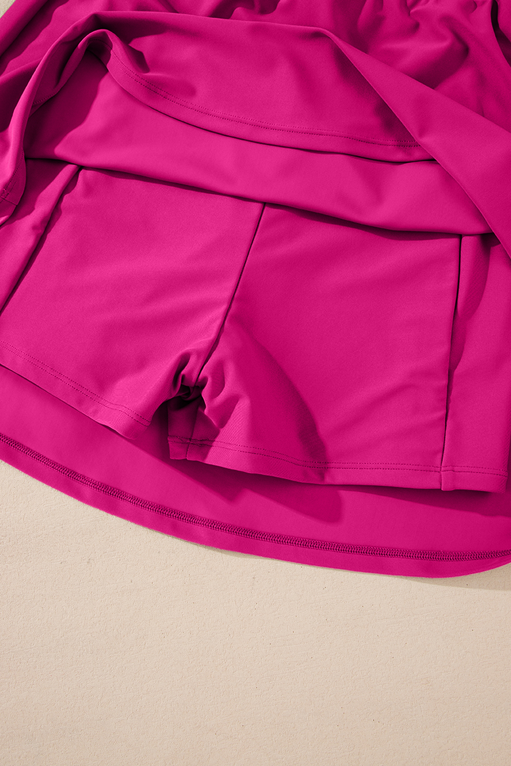 Bright Pink Contrast Edge Ruffled High Waist One Piece Swim Dress - loveforevers