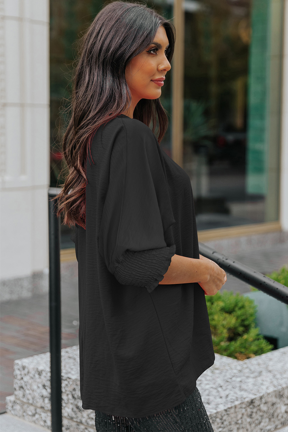 Green Smocked Wrist Shift Top - loveforevers