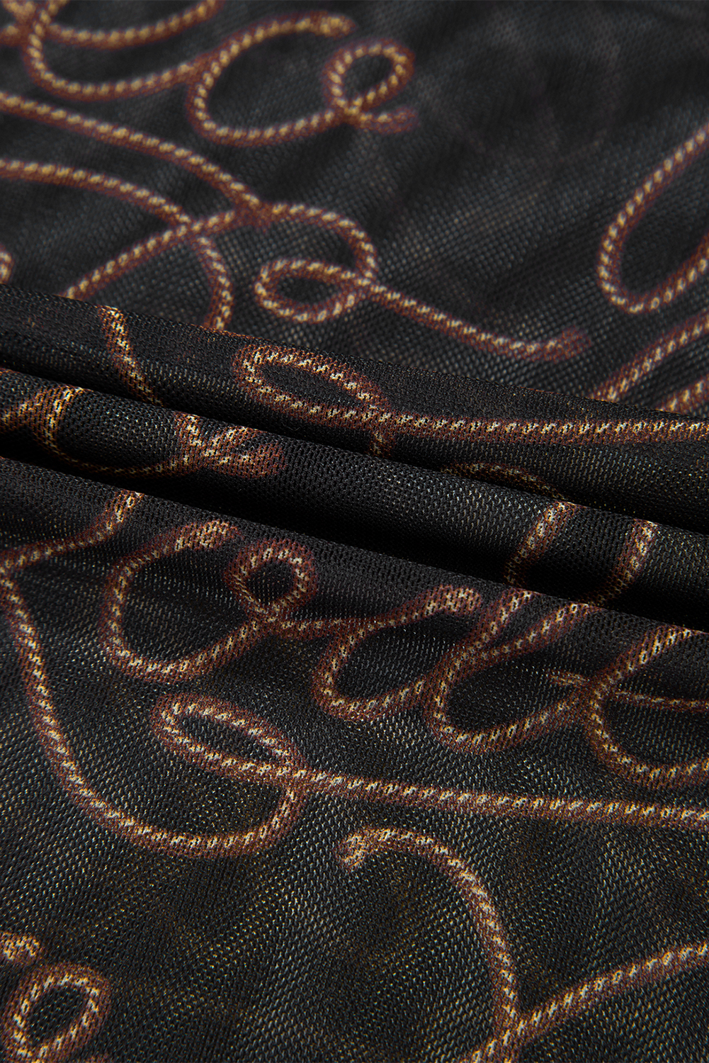 Brown Rodeo Print Round Neck Slim Fit Mesh T Shirt - loveforevers