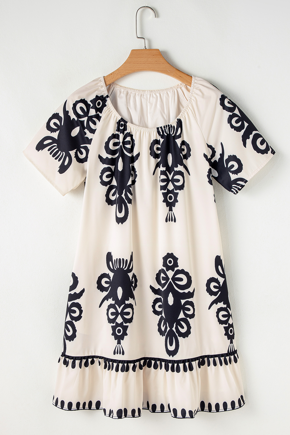 Beige Geometric Printed Sleeveless Hollowed Bowknot Back Mini Dress - loveforevers