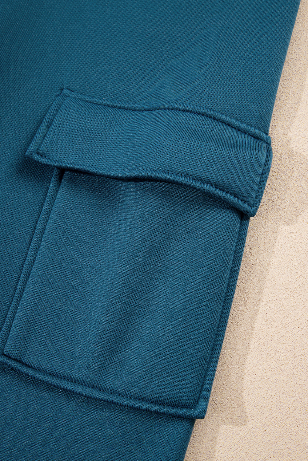 Peacock Blue Cozy Hooded Sweatshirt Drawstring Elastic Waistband Cargo Pant Set - loveforevers