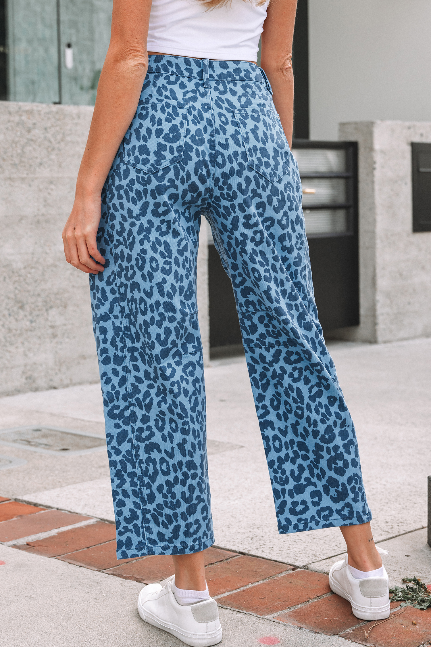 Khaki Leopard Print Straight Loose Jeans - loveforevers