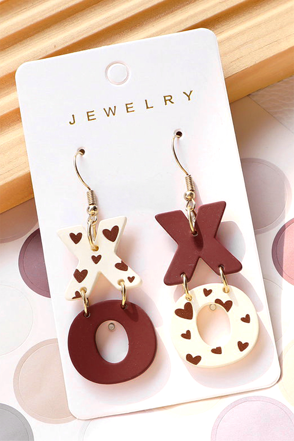 Racing Red Heart Print XOXO Letter Dangle Hook Earrings - loveforevers