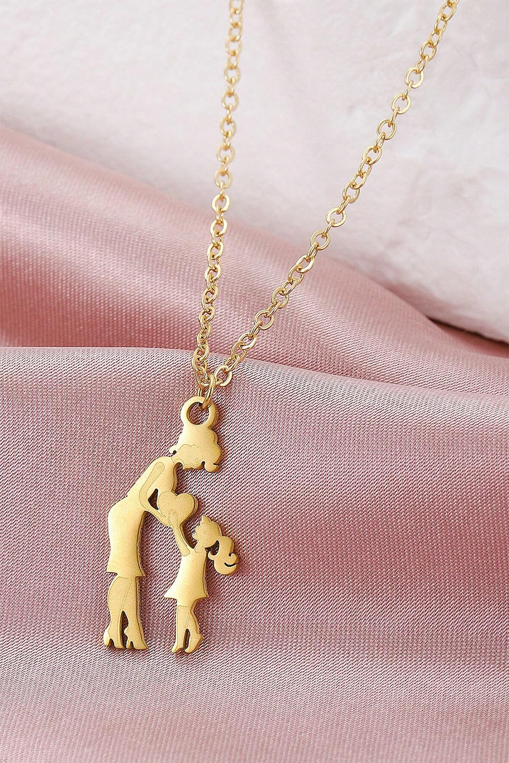 Gold Mother Daughter Heart Pendant Plated Alloy Necklace - loveforevers