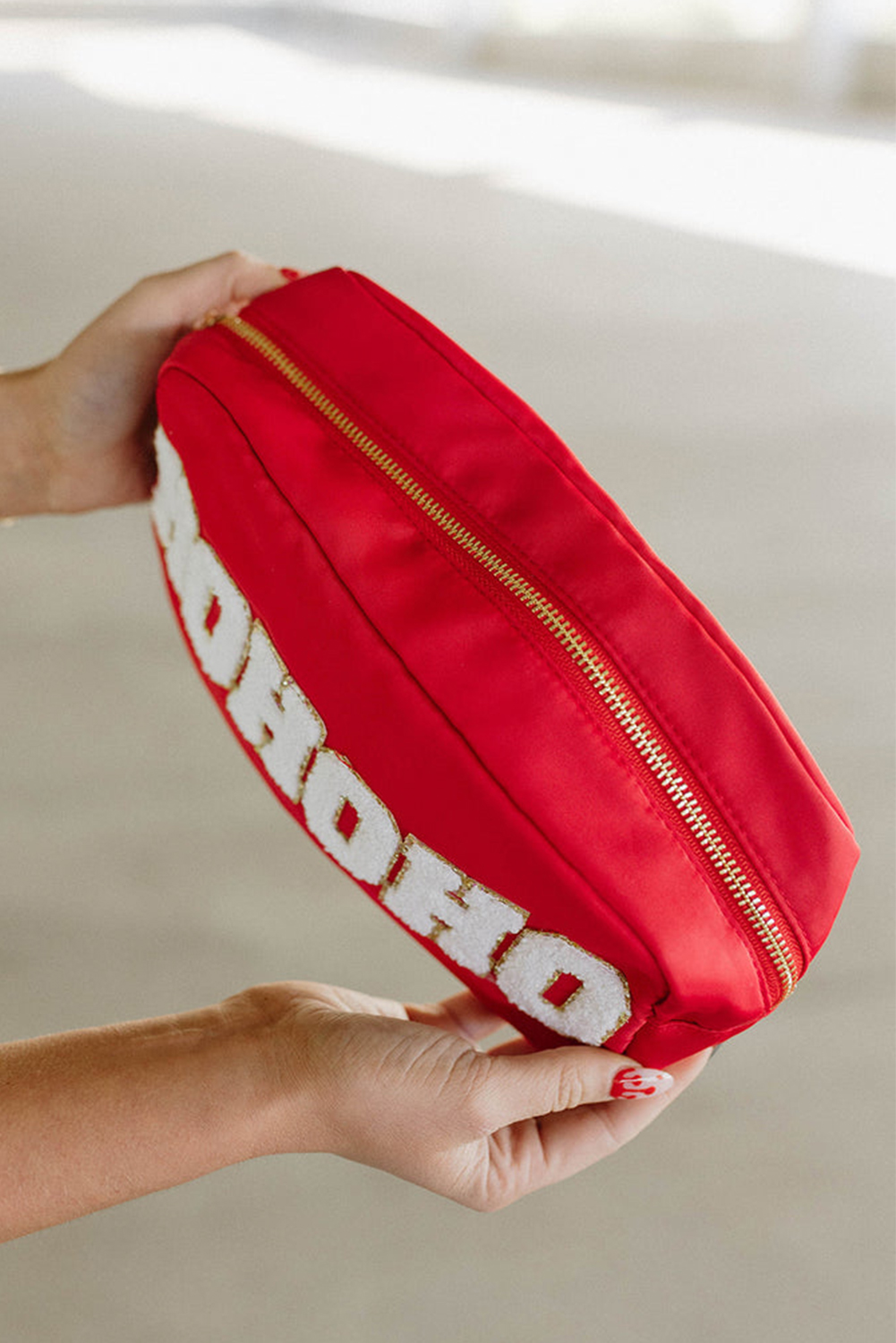 Fiery Red HOHOHO Chenille Glitter Zipper Large Makeup Bag - loveforevers