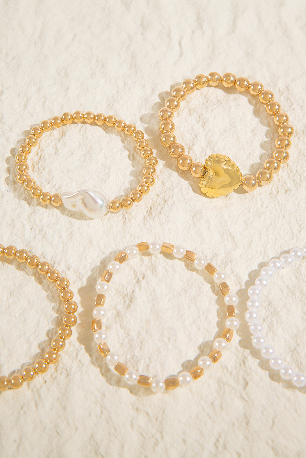 Gold Alloy Plated Pearl Beading 10pcs Bracelet Set - loveforevers