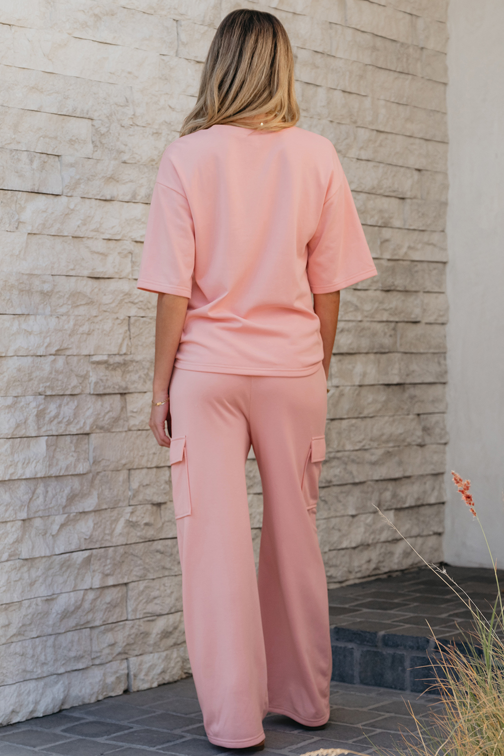 Apricot Pink Half Sleeve T-Shirt & Cargo Sweatpants Set - loveforevers