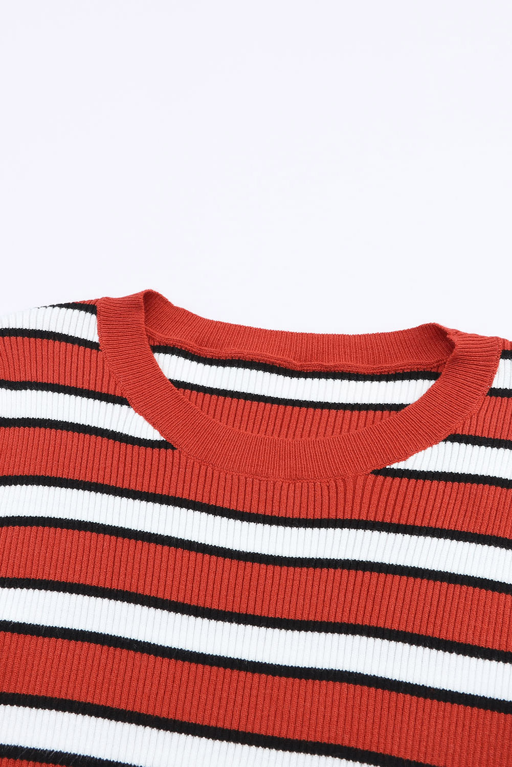 Striped Print Ribbed Knit Slim Fit Top - loveforevers