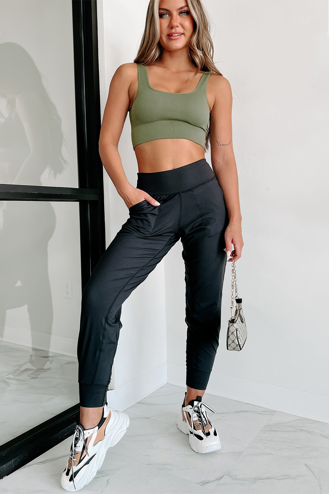 Black Exposed Seam High Waist Pocketed Joggers - loveforevers