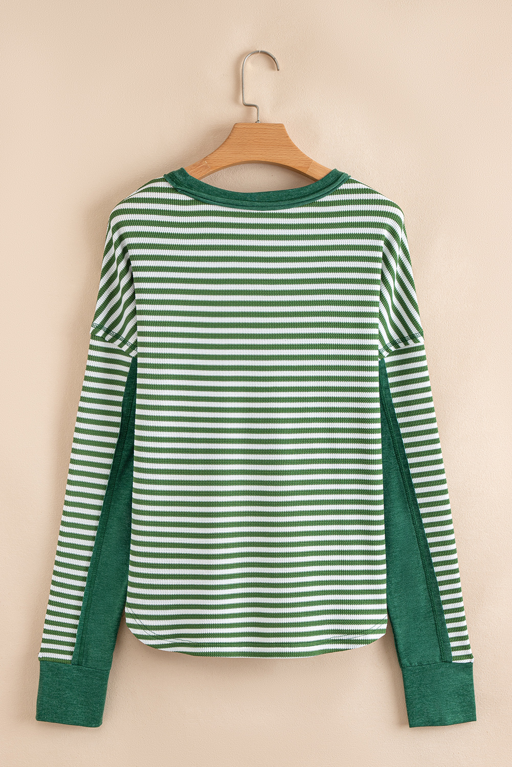 Dearlovers Green Stripe Thermal Knit Drop Shoulder Casual Top - loveforevers