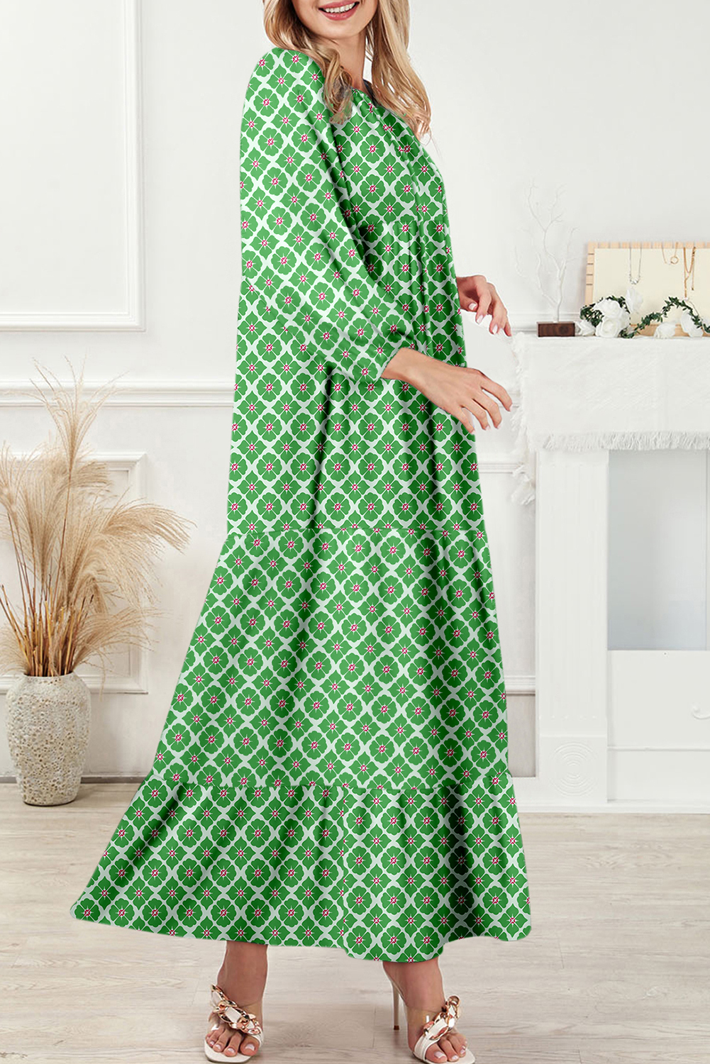 Sky Blue Boho Printed Half Sleeve Maxi Dress - loveforevers