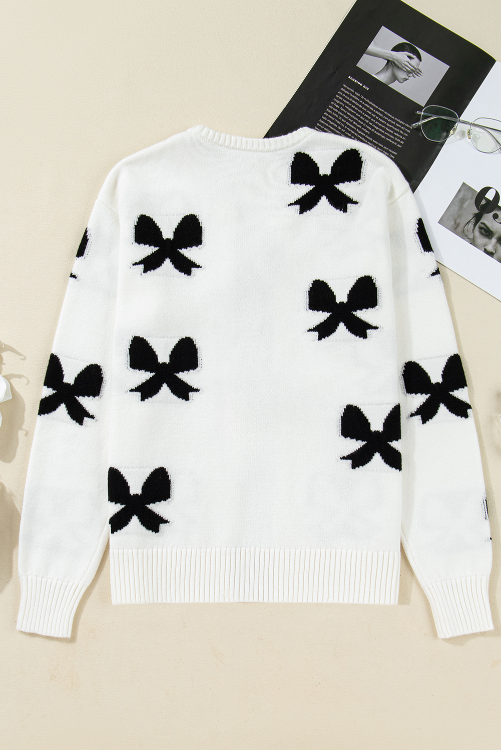 White Lace-up Bow Pattern Sweater Cardigan - loveforevers