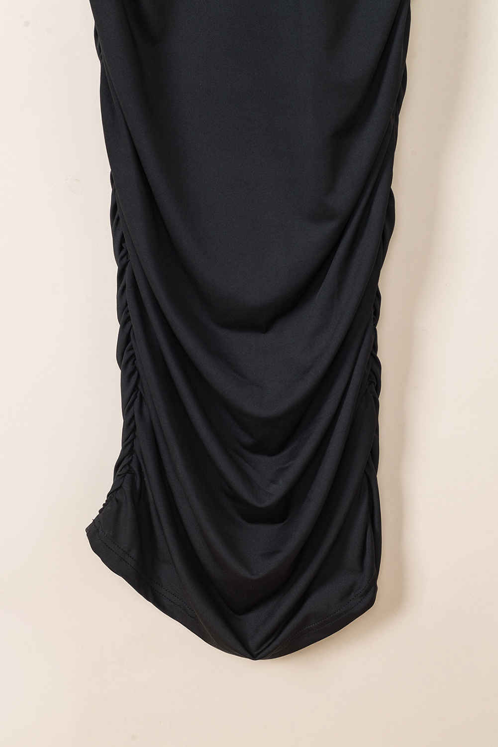 Black Long Sleeves Wrap V Neck Ruched Sheath Midi Dress - loveforevers