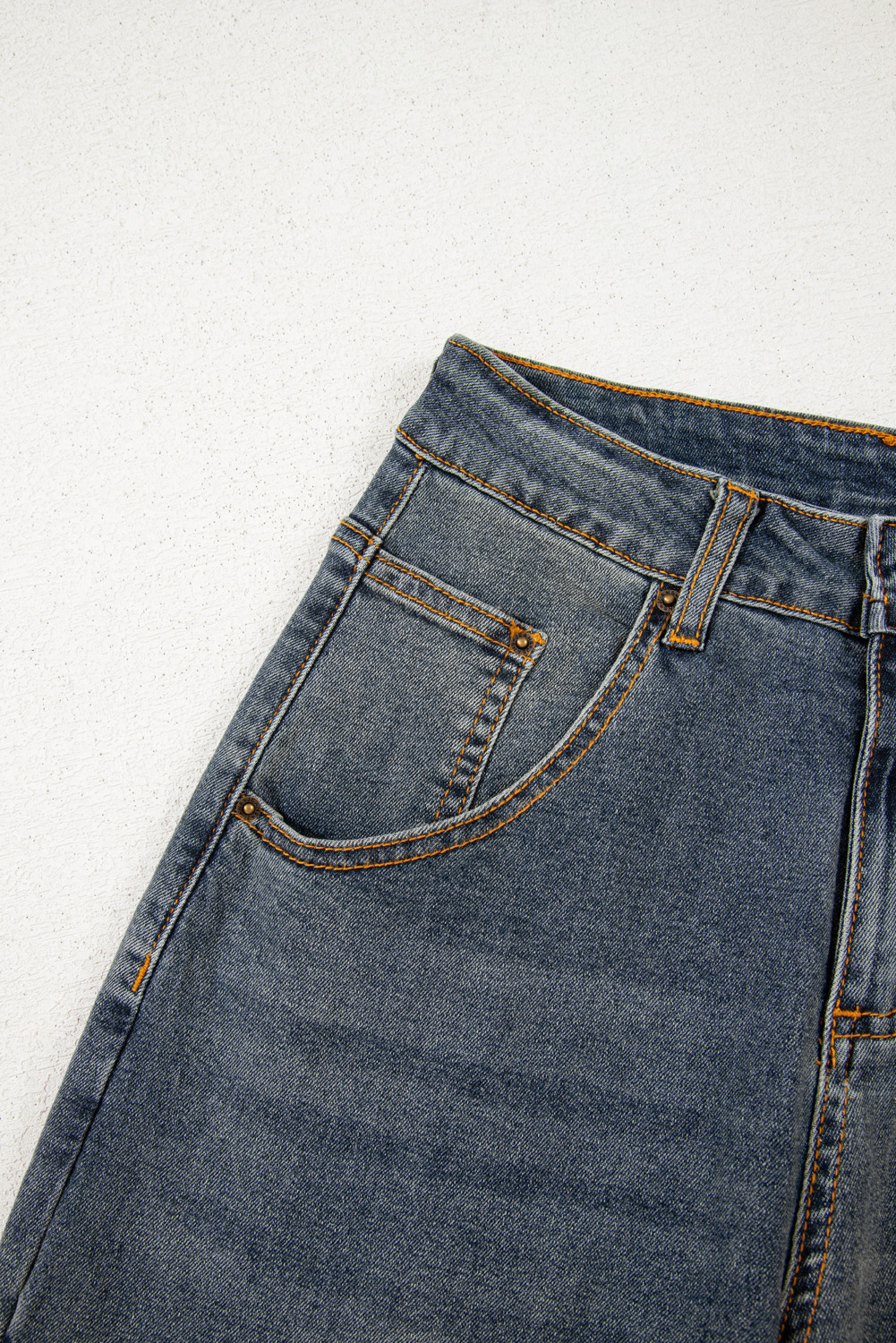 Sail Blue Exposed Stitching Loose Straight High Waist Jeans - loveforevers