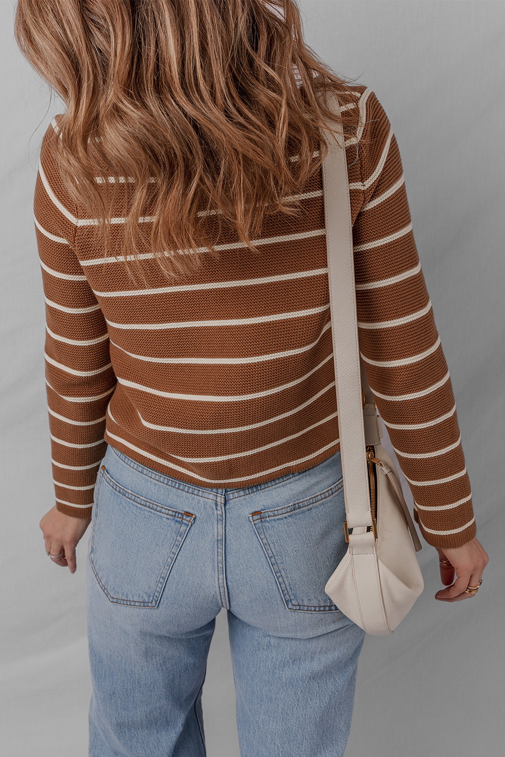 Chestnut Tie Front Striped Knit V Neck Cardigan Sweater - loveforevers