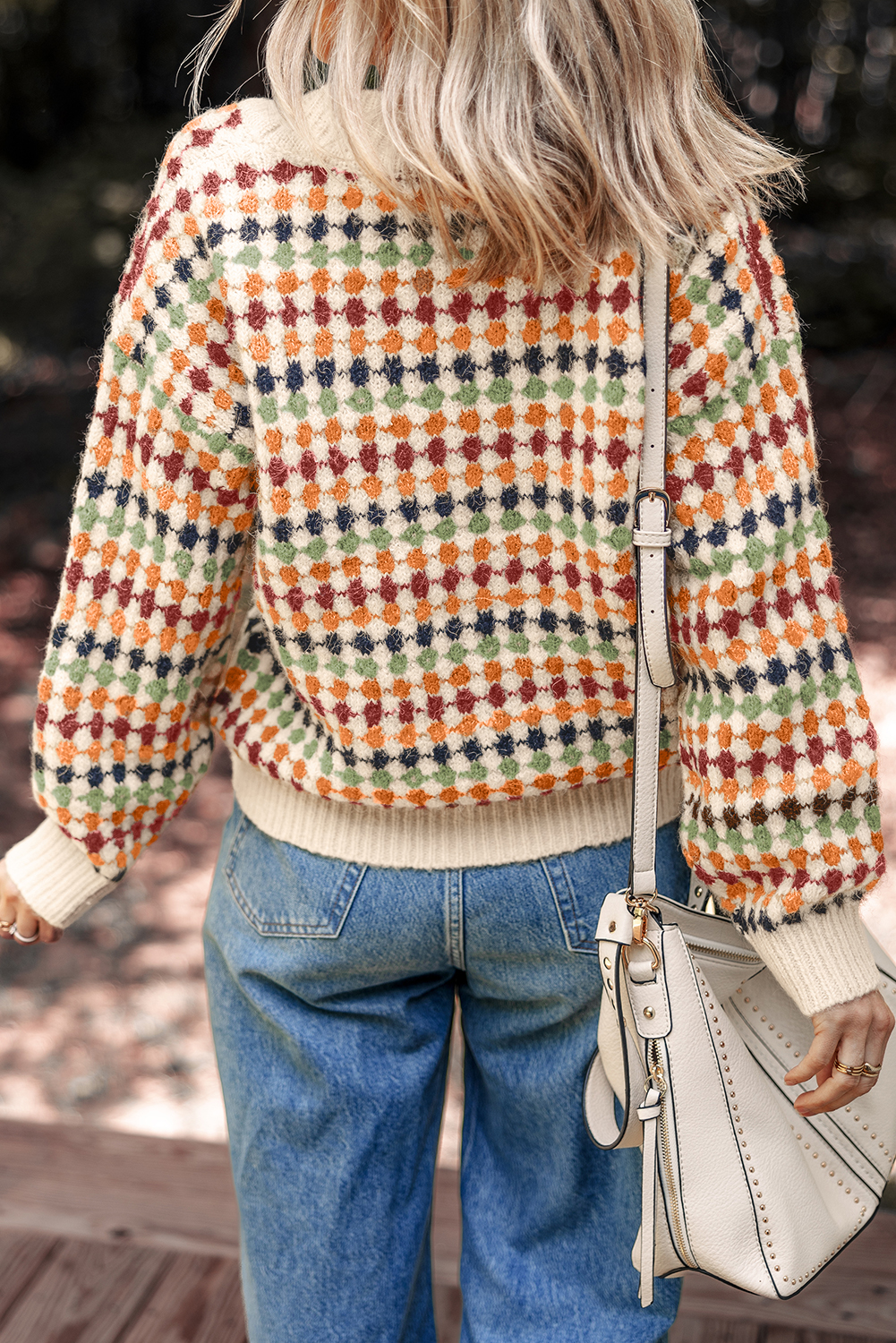 Gray Dotty Pattern Knit Button Front V Neck Sweater Cardigan - loveforevers
