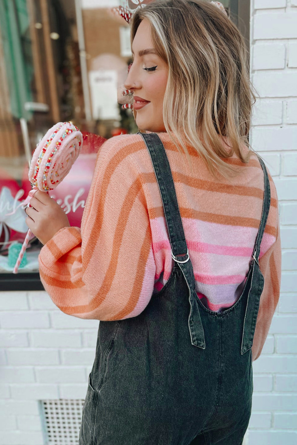 Yellow Stripe Gradient Striped Ribbed Edge Loose Sweater - loveforevers