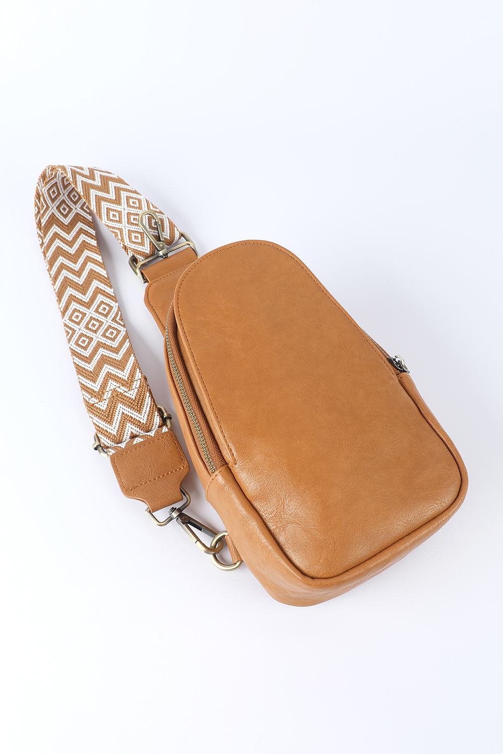 Brown Faux Leather Zipped Crossbody Chest Bag - loveforevers