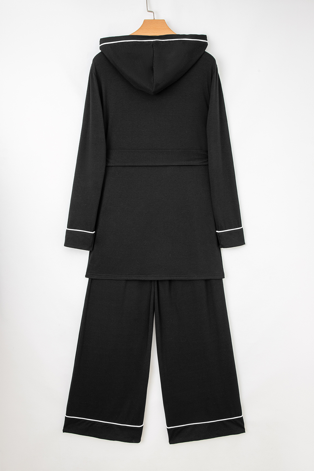 Black Contrast Trim Hooded Lounge Cardigan and Pants Set - loveforevers
